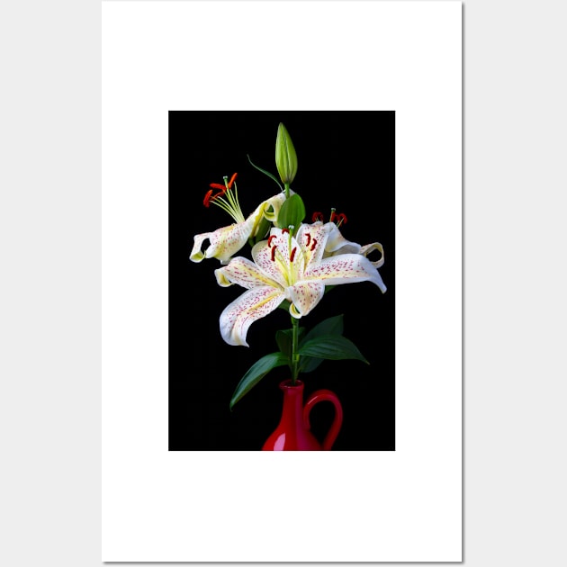 Tiger Lilies In Red Pitcher Wall Art by photogarry